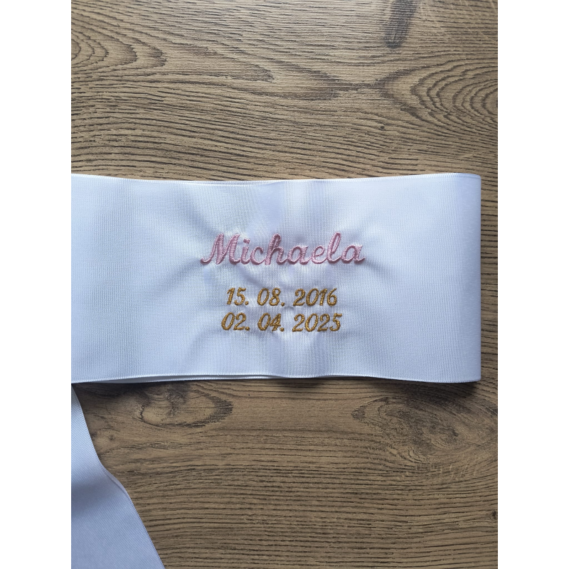 Krstná šerpa ružovo - zlatá výšivka 